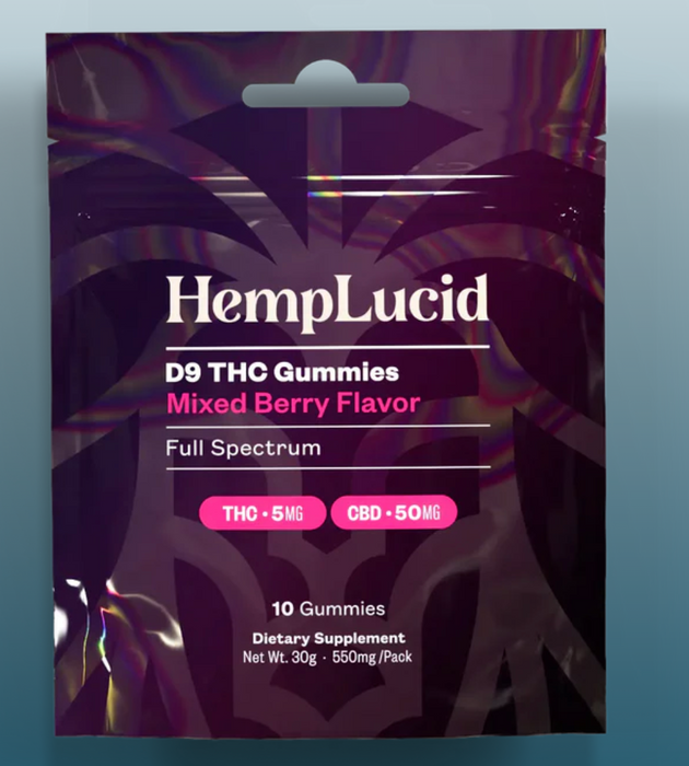 Hemp Lucid Delta 9 THC 5mg + CBD 50mg Gummies 10 pack